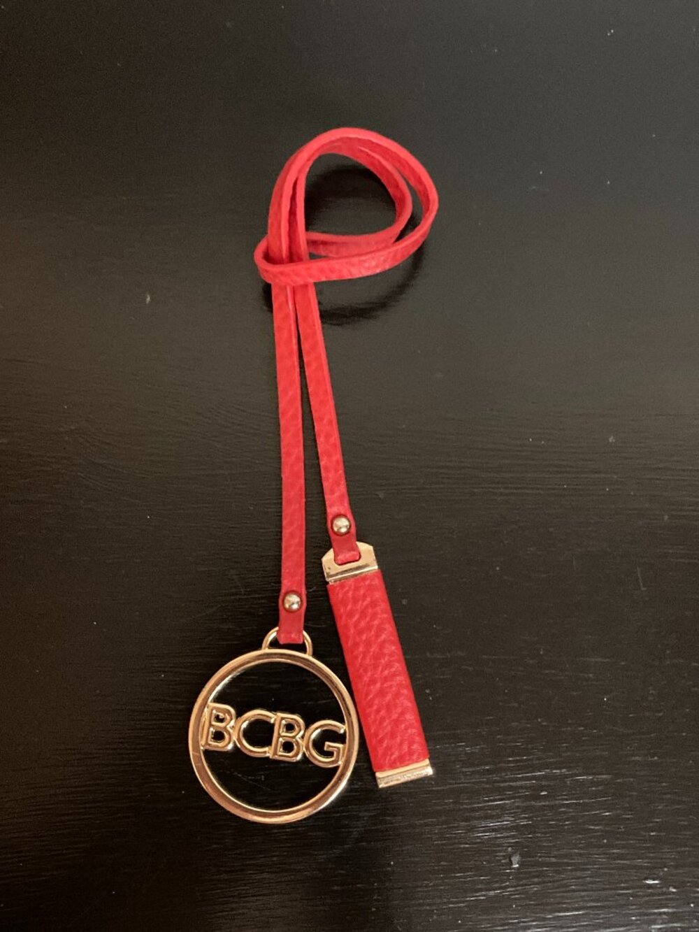 BCBG Red Pebbled Leather Bag/Purse Charm Gold Logo Hardware - Hangs Long